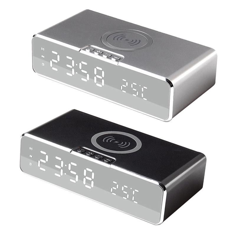 Electric Digital Alarm Clock With Phone Wireless Charger Desktop HD Clock Mirror Table Clock Date Thermometer Time Led Display