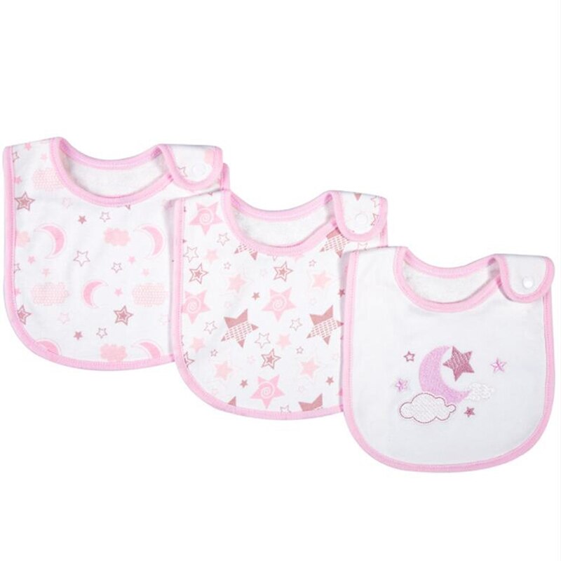 Bavoirs en coton à imprimé de dessin animé pour bébé, mélange de coton, écharpe pour bébé, col de repas, bouton à pression, 3 pièces