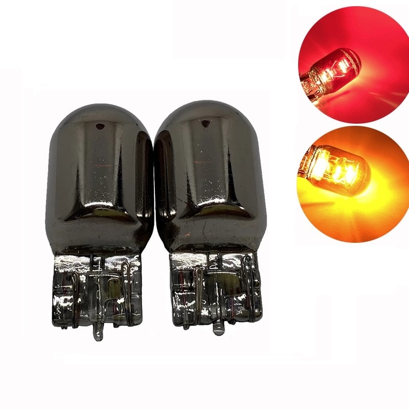 Lámpara de señal de giro automático para coche, Bombilla cromada plateada de 12V 7440 T20 7443 W21W W21/5W, luz trasera de marcha atrás, color rojo ámbar, 1/2 piezas