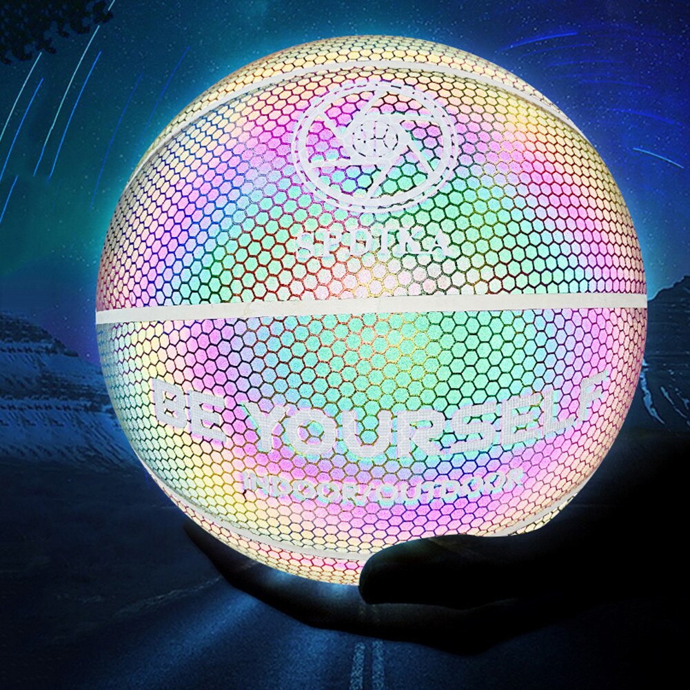 Brillant Basket-ball Fluorescent Basket-ball lune lumineux arc-en-ciel réfléchissant Basket-ball LED panier cerceau lumière taille 7