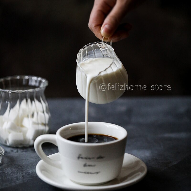 Mini Coffee Milk Creamer Pitchers with handle and Pouring Spout handmade striped glass milk cup can be microwaved