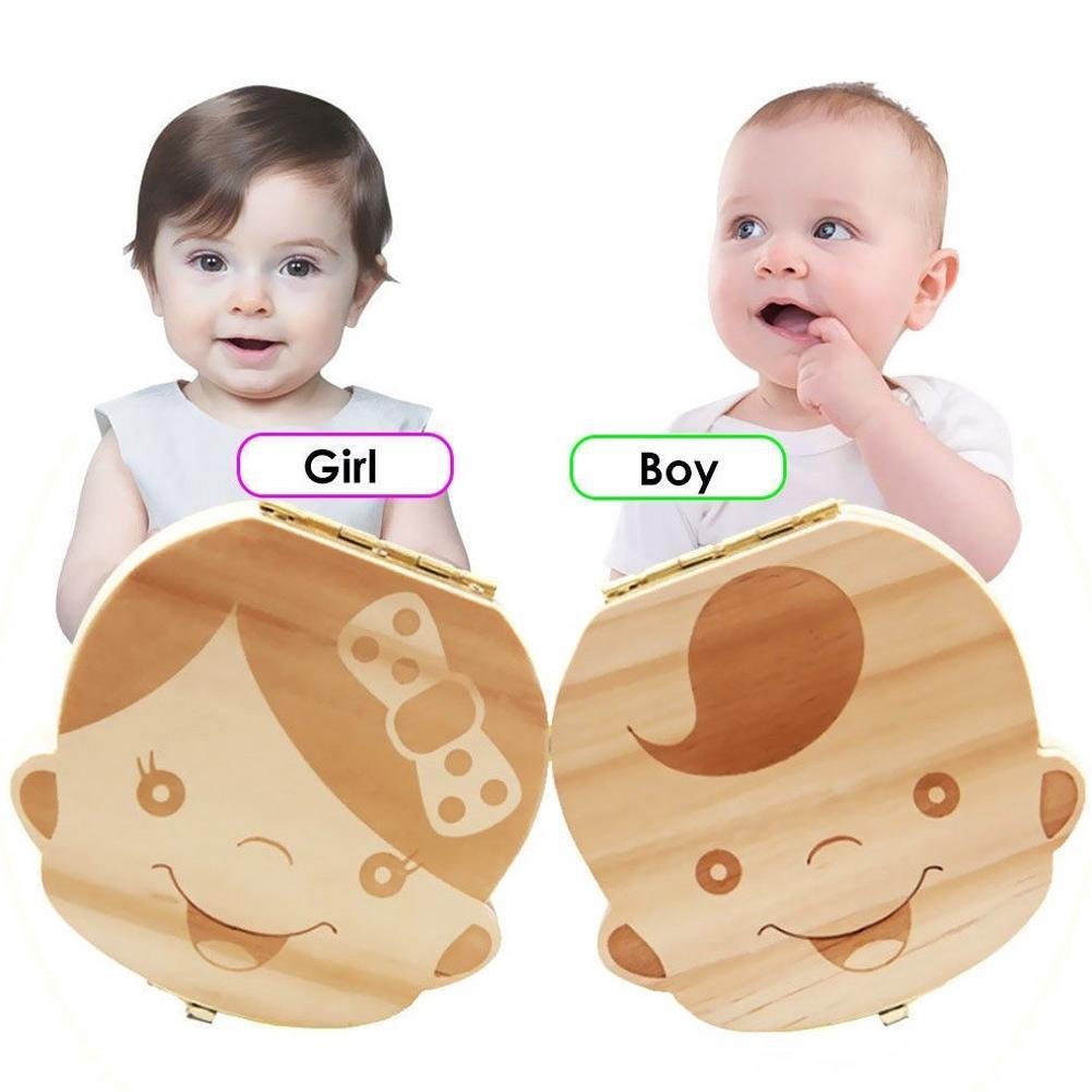 Baby Wood Tooth Box Organizer Milk Teeth Storage Language English Tooth Collect Teeth Umbilica Box Baby Save X1Z3