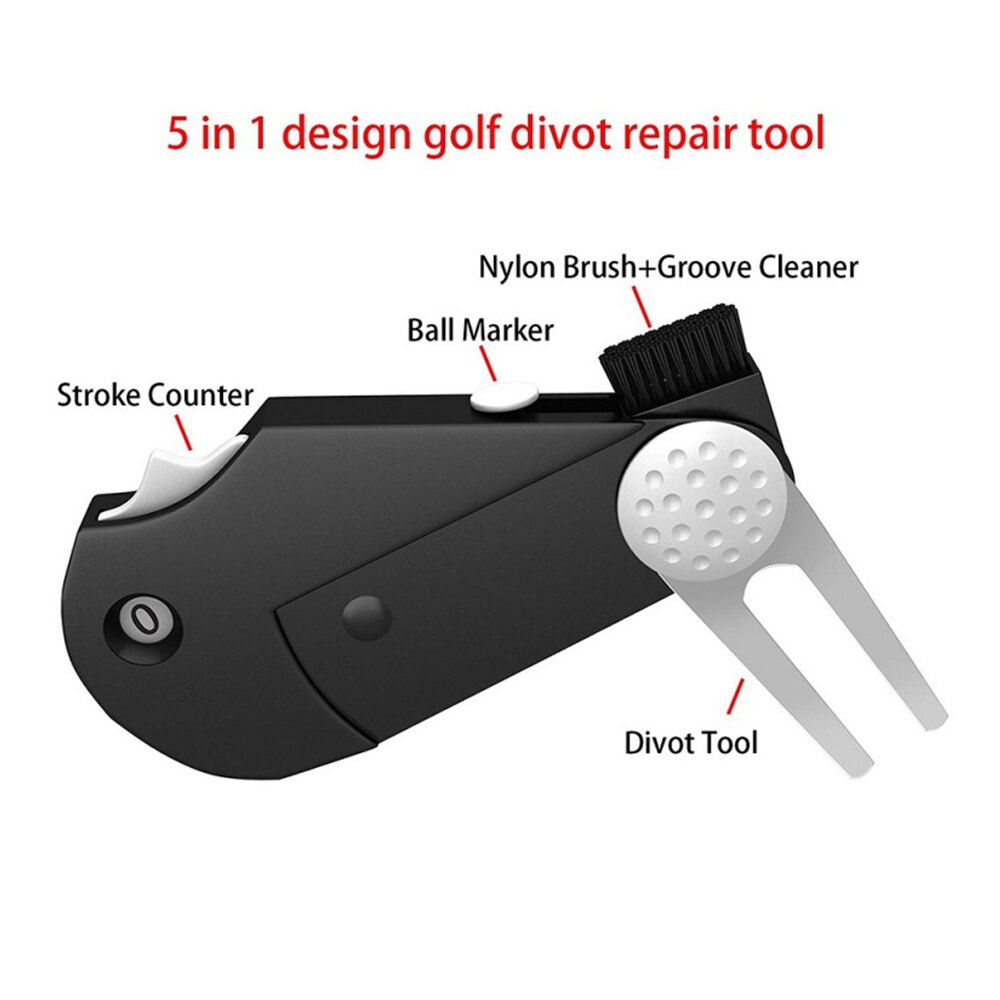 1 st 5- i -1 golf divot verktyg multifunktionell golf green gaffel divot reparationsverktyg switchblade groove cleaner