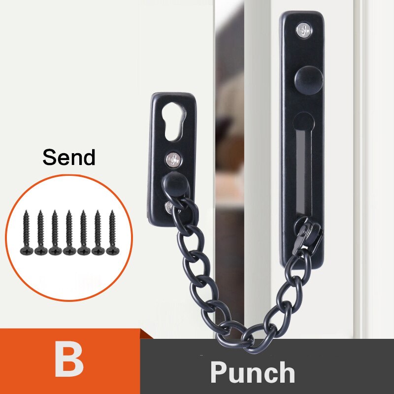 Verrou de porte en acier inoxydable Anti-vol | Chaîne de porte, verrou de porte, Bronze argent or noir, verrouillage de porte, matériel de verrouillage sans poinçon: B