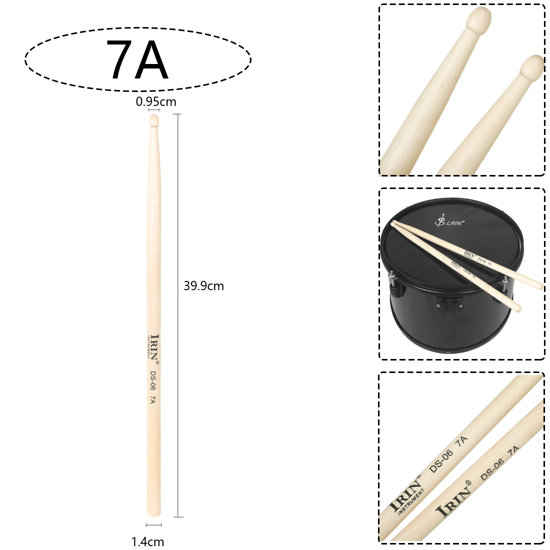 Baquetas de tambor IRIN 5A 7A, par de baquetas de arce, piezas de instrumentos musicales de percusión, accesorios de tambor resistentes de alta densidad: Gris