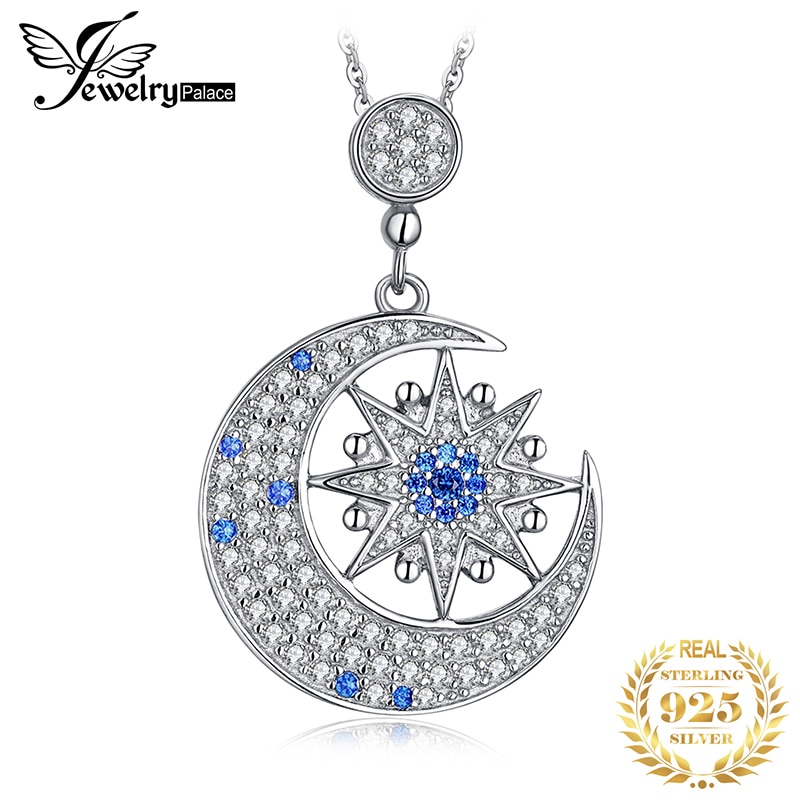 JPalace Mond Sterne Erstellt Spinell Anhänger Halskette 925 Sterling Silber Edelsteine Halsband ErkläSprosse Halskette Frauen Ohne Kette