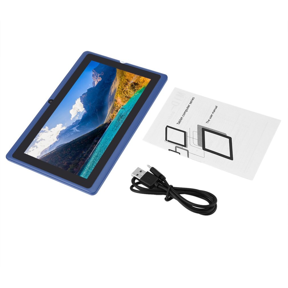 Tableta pc de 7 pulgadas, Tablet q88 de cuatro núcleos reacondicionada, android, batería integrada de 2000mAh, capacidad de suministro de 512MB + 4GB, azul