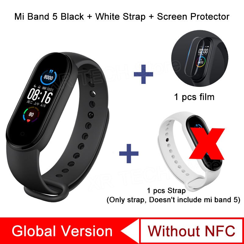 Xiaomi Mi Band 5 Smart Bracelet AMOLED Screen Miband 5 Smartband Fitness Wristband Band Heart Rate Monitor Bluetooth Waterproof: GL White