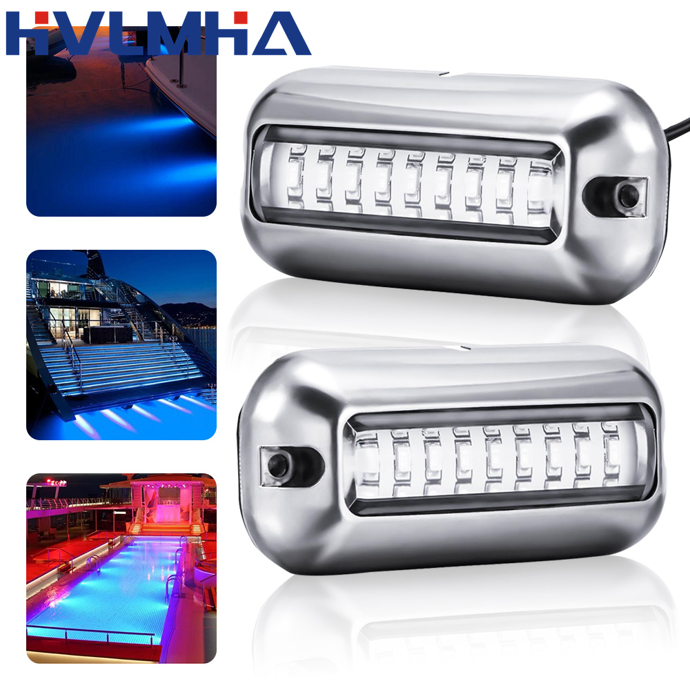 IP68 Waterproof Boat Transom Lamp 27LED Stainless Underwater Light Pontoon Marine Ship Lights Blue/White: Beige