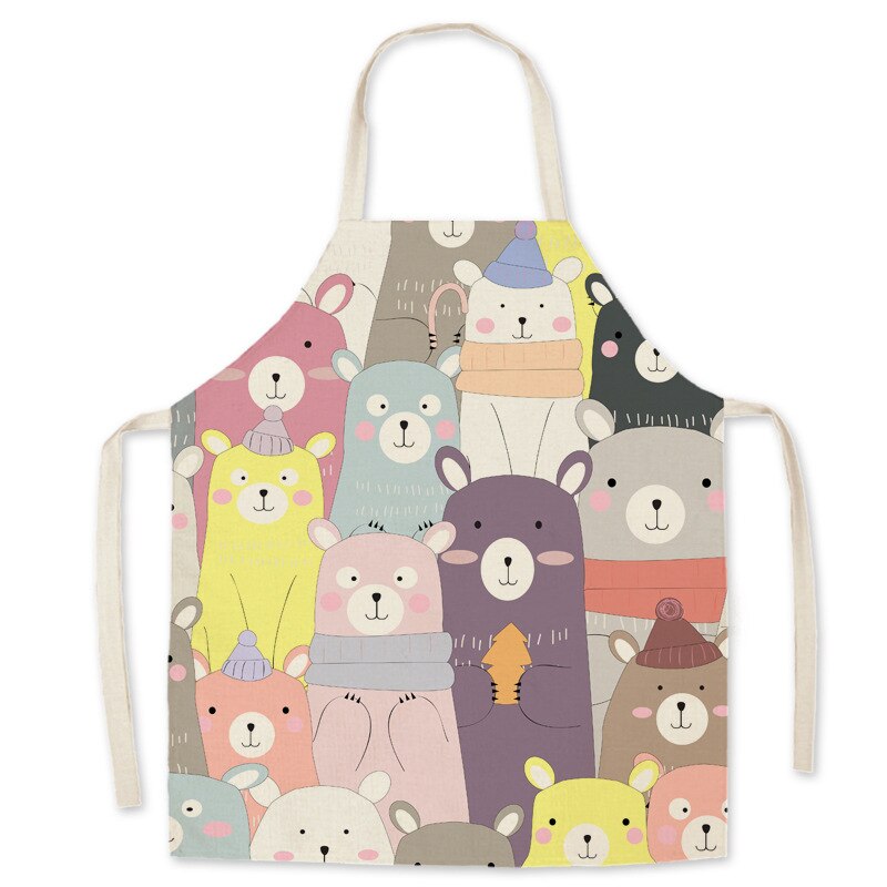 Delantal de cocina con dibujos animados para padres e hijos, sin mangas, de lino y algodón, Unisex, para hornear: NO.3 / 68x55cm adult size