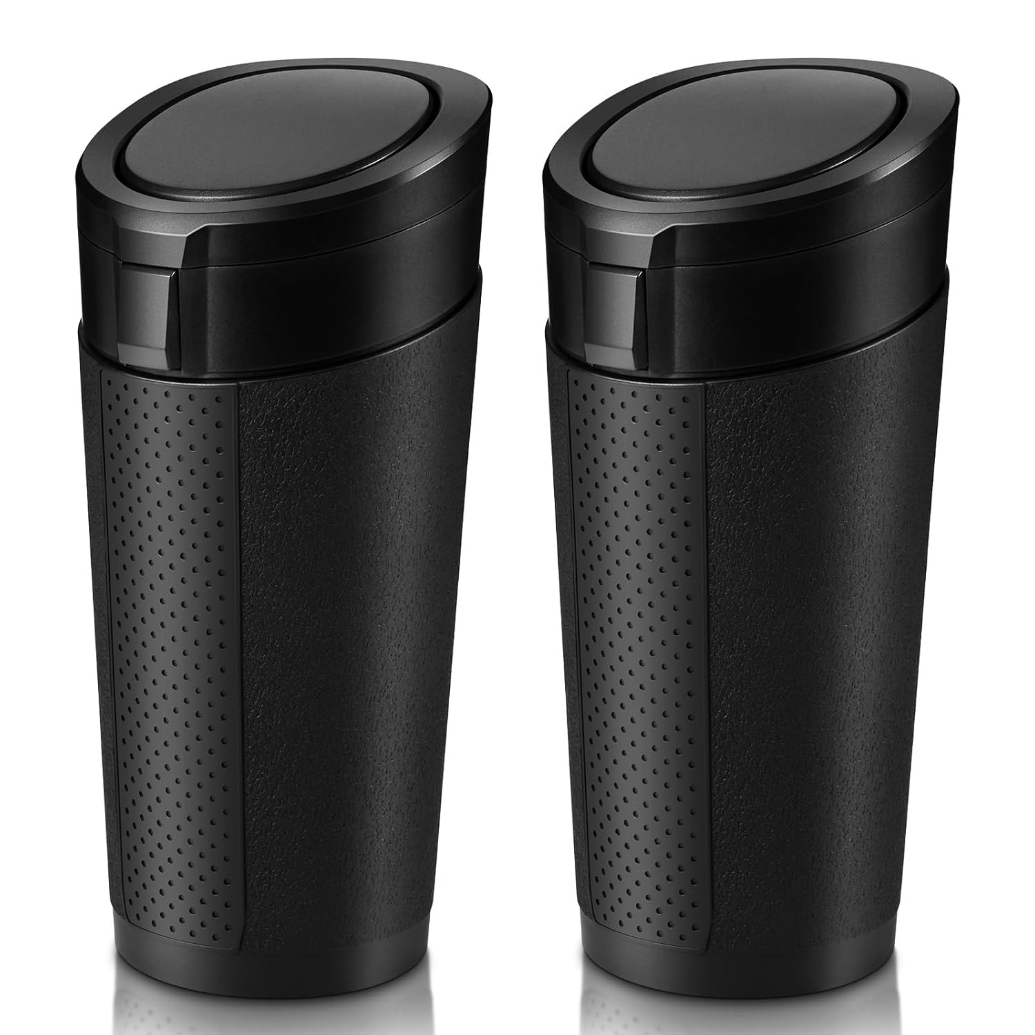 Lixeira de carro com tampa portátil, lixeira de carro, suporte de copo, lata de lixo, 2 peças, à prova de vazamento, lata de lixo de veículo, 1 peça: CINZA