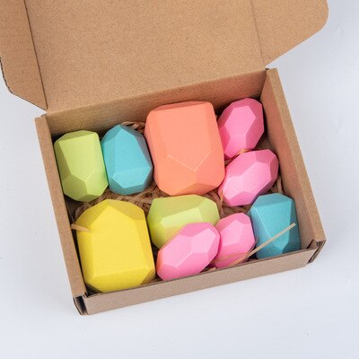 Children Colored Stone Jenga Stacking Blocks Educational Toy Nordic Style Rainbow Stone Wood Blocks Baby Wooden Toys: 10 pcs-Pink