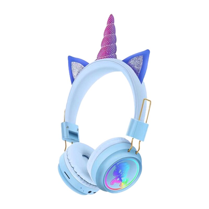 Auriculares inalámbricos con micrófono de unicornio para PC, cascos estéreo de música para teléfono móvil, de cumpleaños para chica, con caja, novedad de: Blue