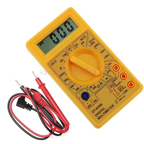 DT-830B Multimeter LCD Auto Range Voltmeter Digitale Ohmeter Volt Tester: Geel