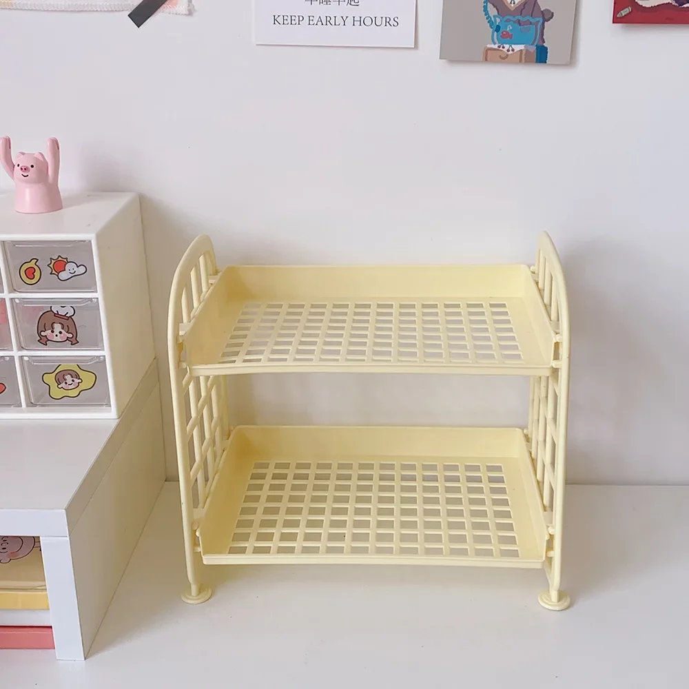 Prateleiras flutuantes dobráveis de 2 camadas para parede, organizador de casa, prateleiras de armazenamento de esponja, papelaria, organizador de mesa simples: YELLOW
