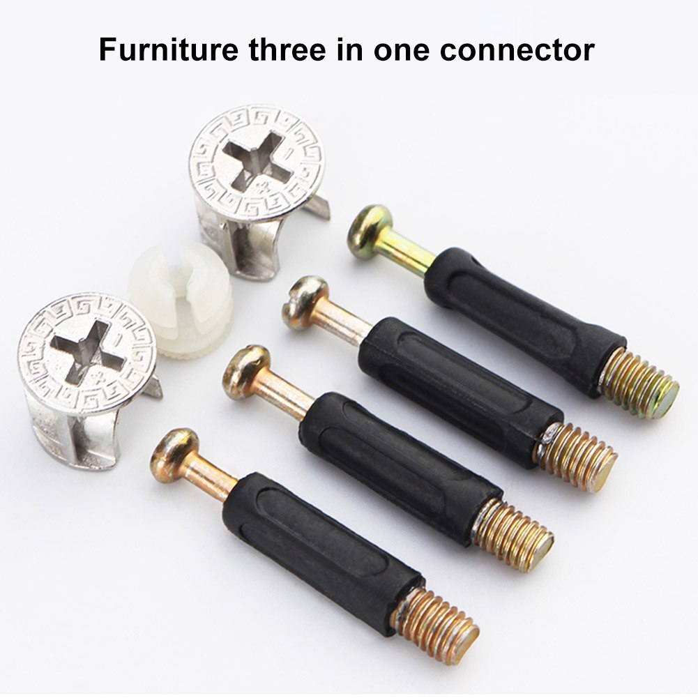 3 In 1 Hardware Desk Durable With Dowel Cam Fitting Drawer Furniture Connector Set For Cabinet Eccentric Wheel Pre-Inserted Nut