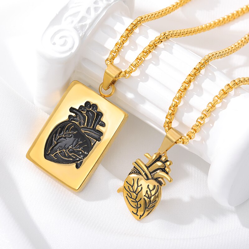 Gothic Anatomisch Hart Ketting Set En Paar Puzzel Goud Rvs Stalen Ketting Hart Ketting Collares Bff Sieraden: Gold (2pcs)