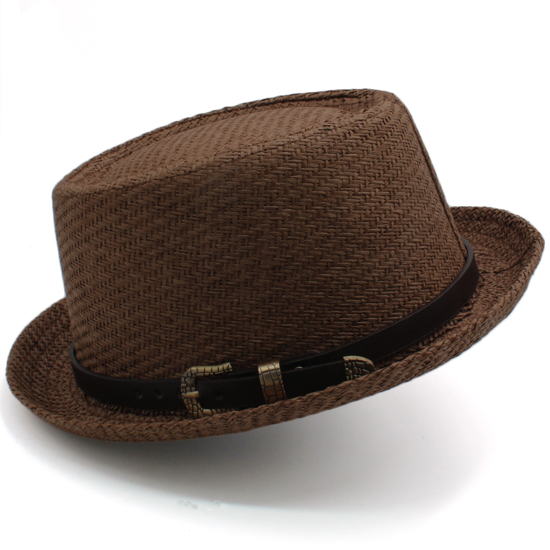 Sombreros de paja para hombre y mujer, Sombrero de paja con de tarta de cerdo, estilo veraniego, Sombrero marinero para playa, Fedora, Trilby, para viajes al aire libre, talla de EE. UU. 7, 1/4, Reino Unido, L: Castaño