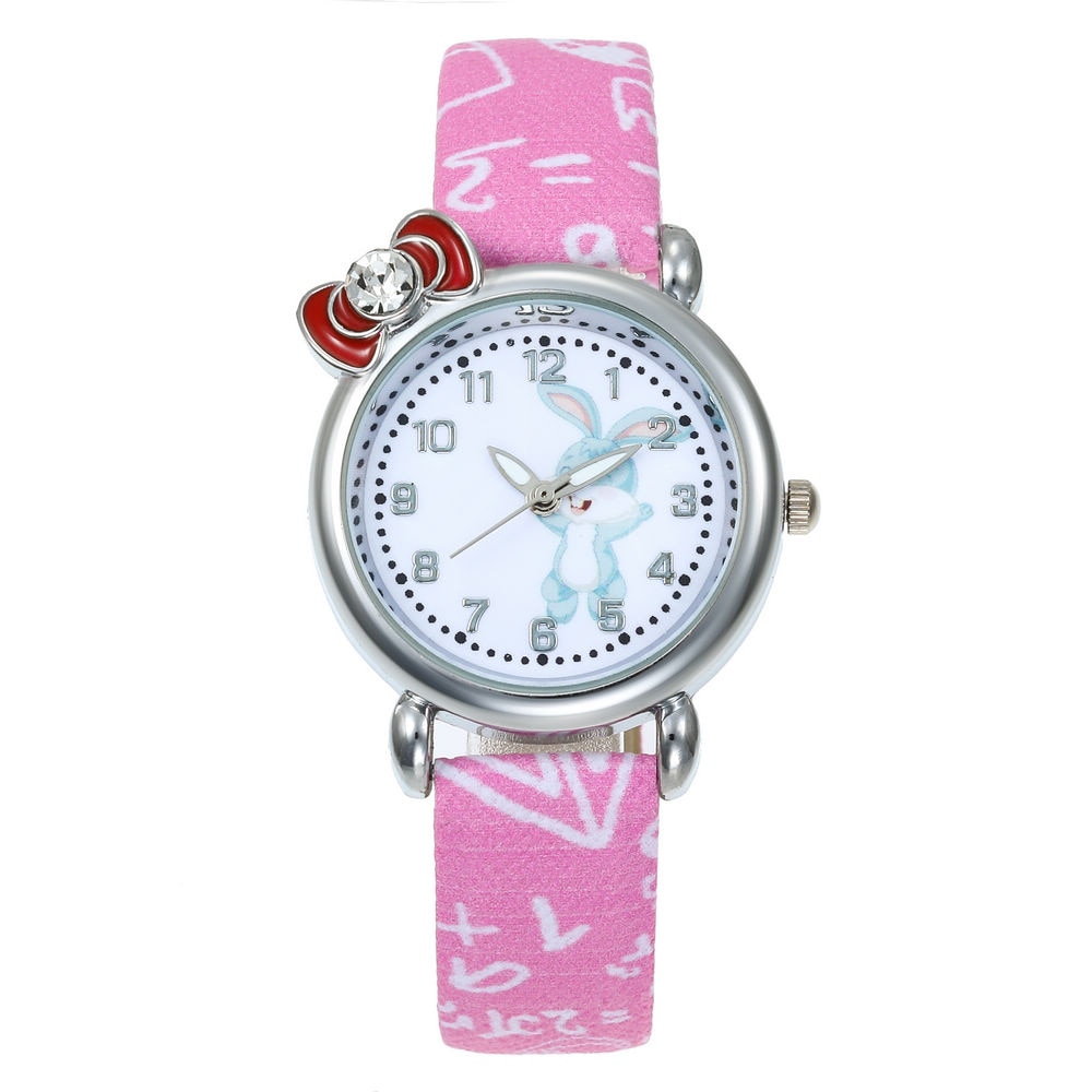 Cartoon Children Rabbit Watch Girl Kids Student diamond Leather Analog Wristwatches Lovely Pink watch reloj