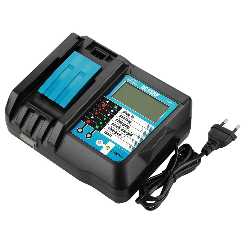 14.4v-18v 3.5a 3.0a nopea akkulaturi makita  bl1415, 1420,1830,1840,1850,1860 sähkötyökalulle, jossa näyttö ja usb -portti