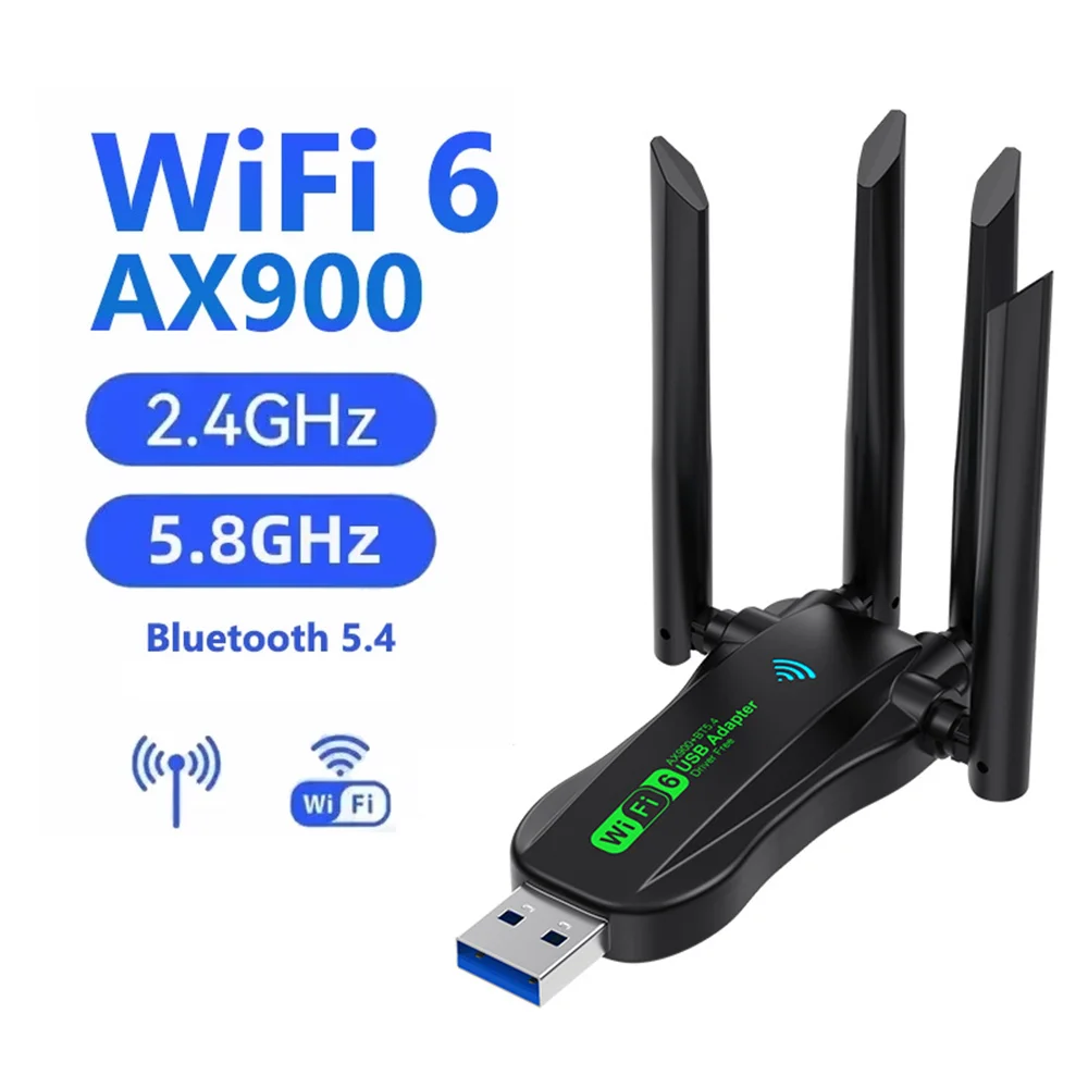 WiFi 6 AX900 USB Adapter Bluetooth 5.4 Dual Band Antennas 2.4G 5G WiFi6 Network Card Wireless Receiver Driver Free for WIN 10 11: WHITE