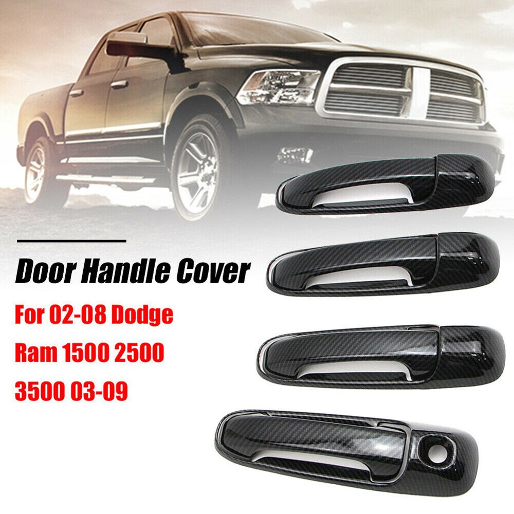 4 set märke och kolfiber stil handtagskåpa för dodge ram 1500 2500 3500 2003-09 bleknar aldrig rostar aldrig