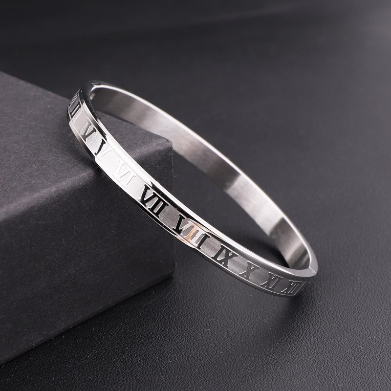 Men Women Jewelry Bracelet Stainless Steel Roman Bangle Bracelet Men Women: Women Silver