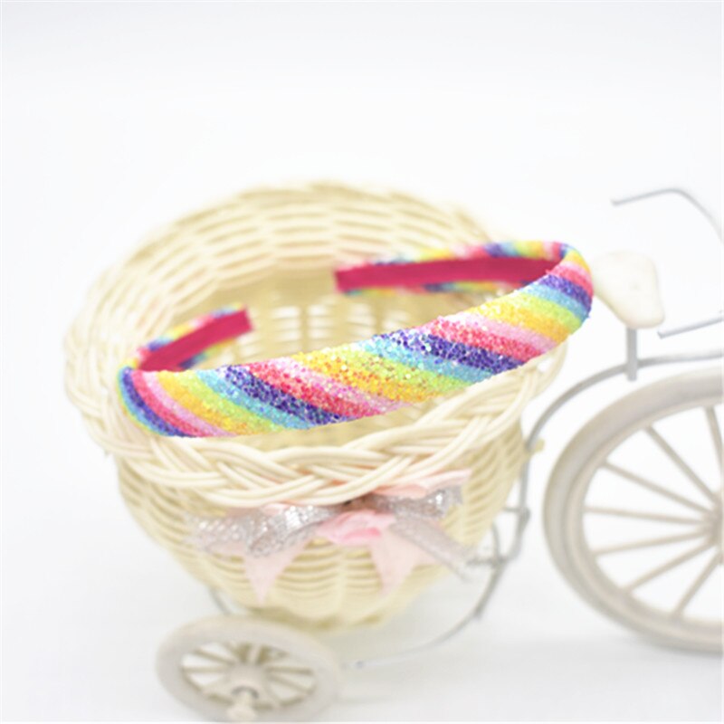 1pcs Pu shiny rainbow gradient hair band women's children's flash Bow Headband lace Headband: 6