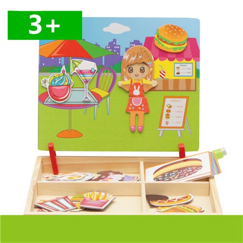 Kids Wooden Puzzles Educational Toys Animals/ Vehicle /Circus Drawing Board Magnetic Puzzle Wood Toy For Kids: m-t-120-K