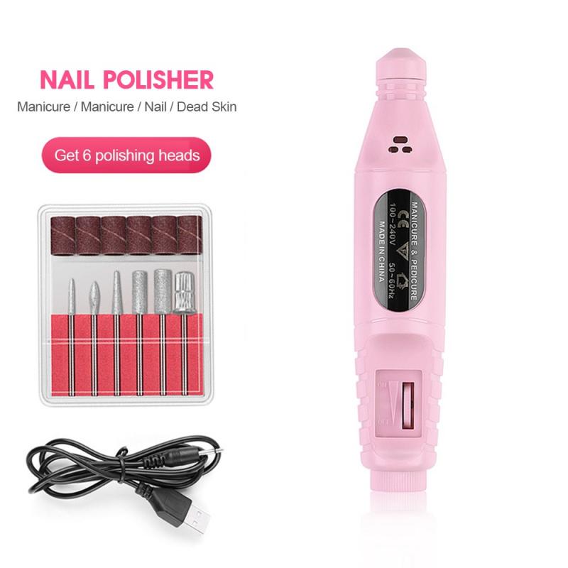 1Set Electric Nail Drill Machine Kit Pedicure Nail File Nail Tools 6 Bits Drill Nail Drill Machine Equipment TSLM1: Pink USB