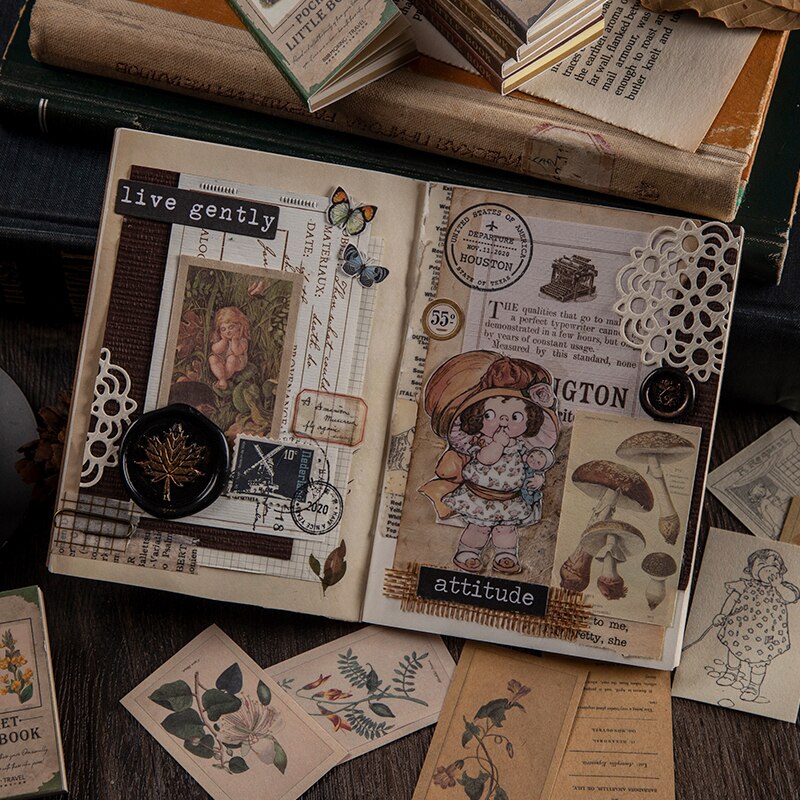 50 unidades/lote de Mini libros de bolsillo, Series de pequeños libros, Material de papel, diario de basura, planificador, Scrapbooking, papel artesanal decorativo Vintage