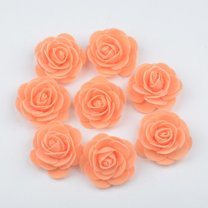 200 stk / parti 4cm tykkere kunstigt pe skum rose blomsterhoveder bryllup boligindretning til diy håndlavet blomsterkugle festartikler: Orange