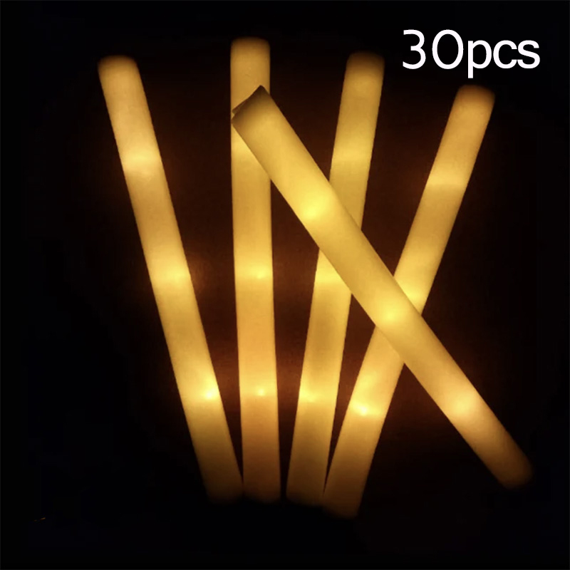 15/30 Stück LED-Leuchtstäbe, bunt, RGB-Leuchtschaumstoffstäbchen, Jubelröhre, dunkles Licht für Weihnachten, Geburtstag, Hochzeit, Partyzubehör: Licht Gelb