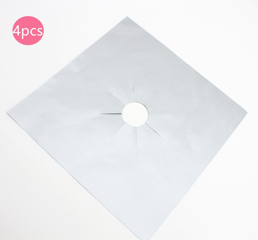 4 stuks/set ovenbeschermers voor keukens, huishoudelijke kookplaten, gasfornuizen, herbruikbare hoezen, schoonmaakpads: Zilver