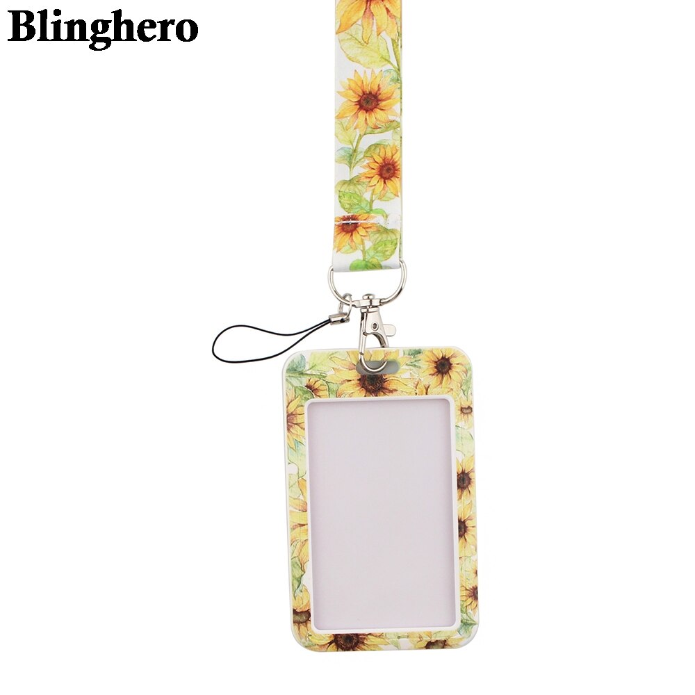 CB083 Zonnebloem Mode Kunst Lanyard Id Badge Houder Bus Pass Case Cover Slip Bank Credit Kaarthouder Strap Card houder