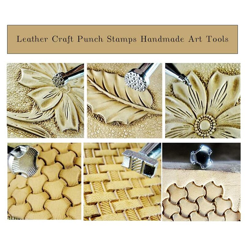 6Pcs Leather Stamping Tools Leather Working Saddle Making Stamps Set Special Shape Stamp Punch Set Leather Craft Tools