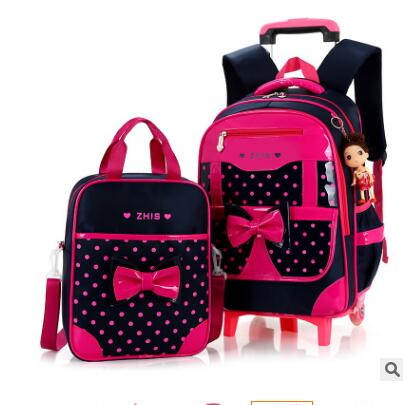 School Trolley rugzak tas voor meisjes schooltas met wielen voor meisjes kid's Rolling Tassen wheeled Rugzakken voor meisjes: red