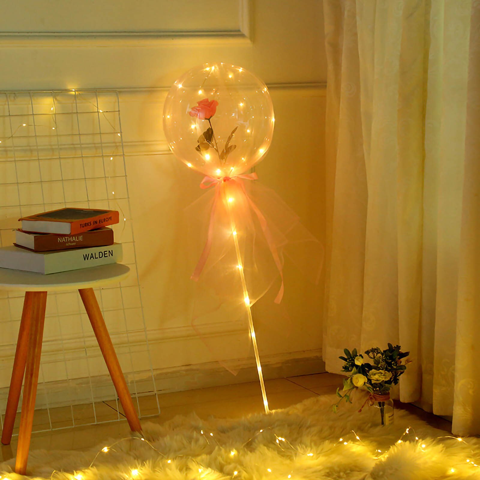 LED Luminous Balloon Rose Bouquet Transparent Ball Rose Valentines Day Birthday Party Wedding Decoration Balloon #41: D