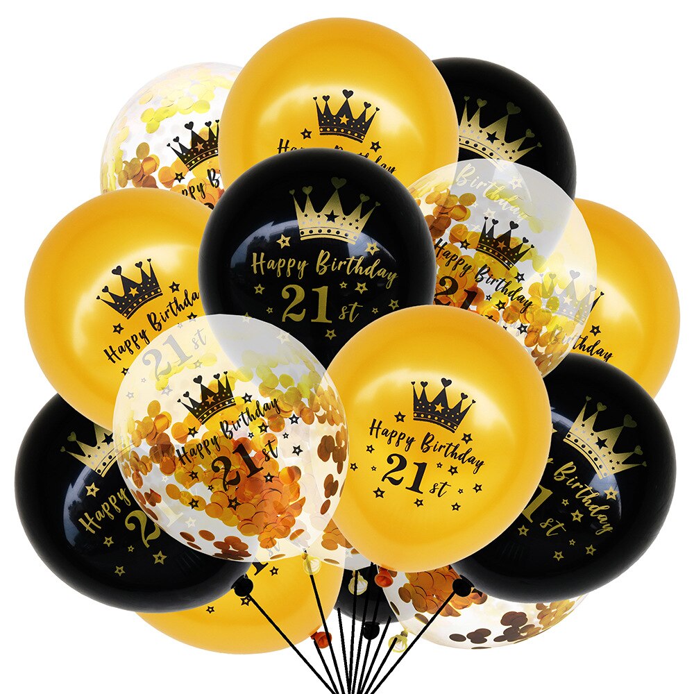 15pcs/set Black Gold Latex Balloons 18 30 50 Happy Birthday Party Confetti Balloons Adult Birthday Ballons Decorations Supplies: 15pcs A
