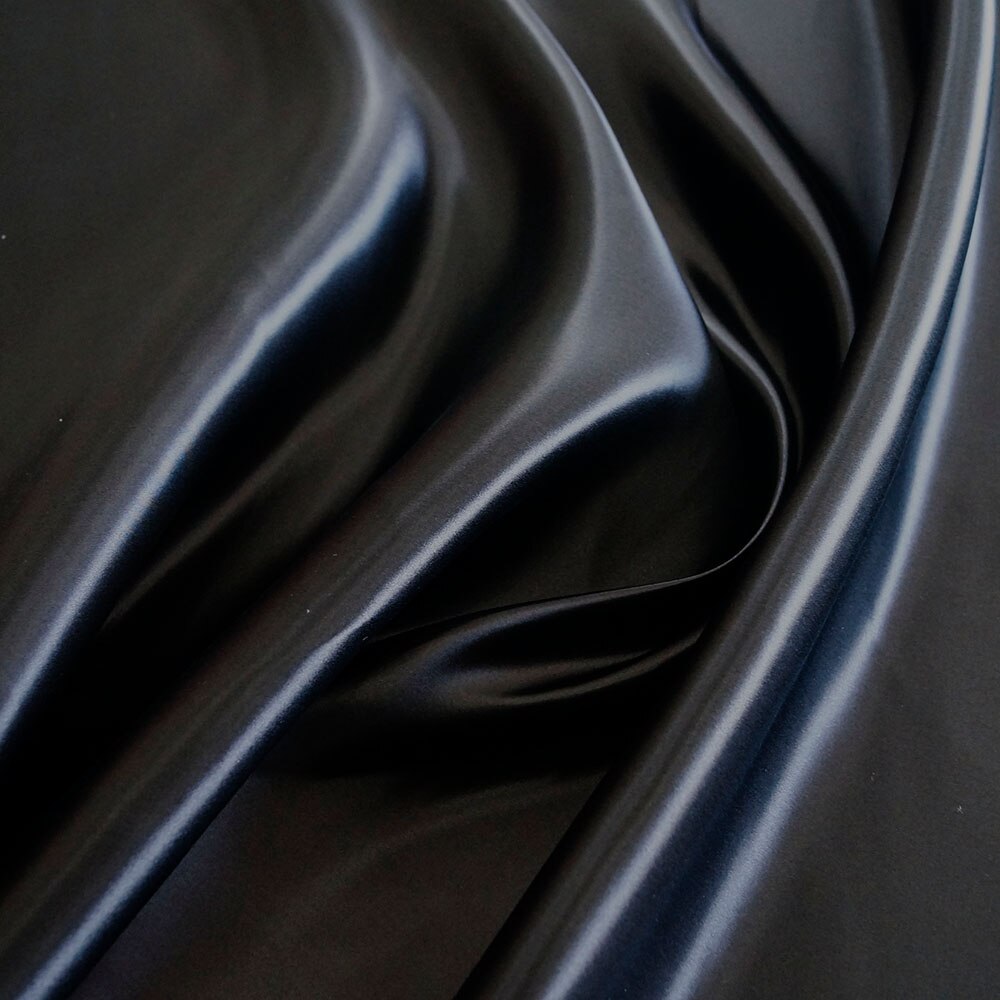 Bridal Fabrics Silk Duchess Satin Fabric For Wedding Dress 30m/m: Black 114cm wide