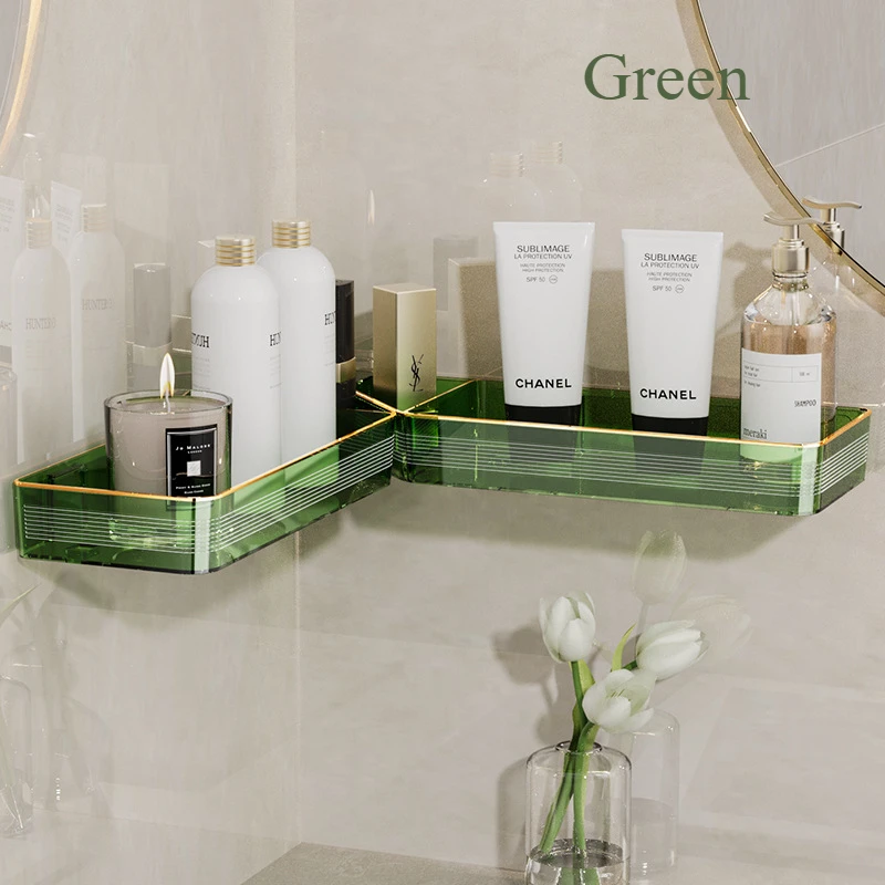 Estante esquinero para baño, estante de almacenamiento montado en la pared sin perforación, artículos de tocador para cocina y baño, estante colgante para almacenamiento de agua en la pared: Bronce