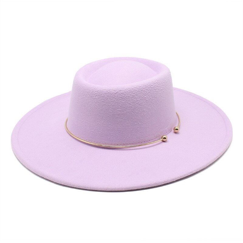 Fedora – chapeau feutré De Jazz pour femmes et hommes, à large bord De 9.5CM, avec chaîne en or, automne hiver, robe formelle: Light purple