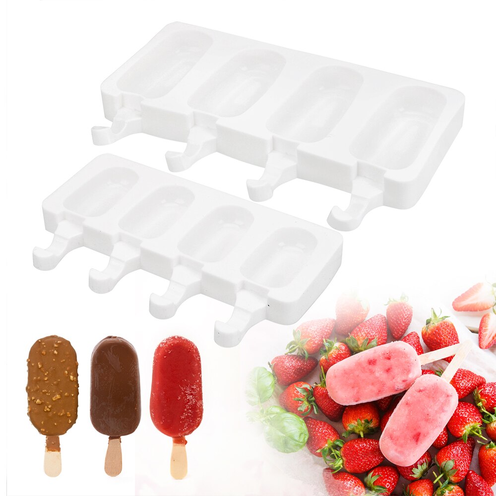 Ice Cream Mold Makers 4 Cavity Ice Cube DIY Tools Silicone Thick Material Popsicle Moulds Freeze Pudding Mold Tray