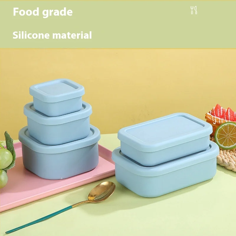 Fiambrera de silicona de un solo compartimento, apto para microondas, a prueba de fugas, cajón para verduras, juego de fiambrera portátil de múltiples capacidades, bandeja de hielo