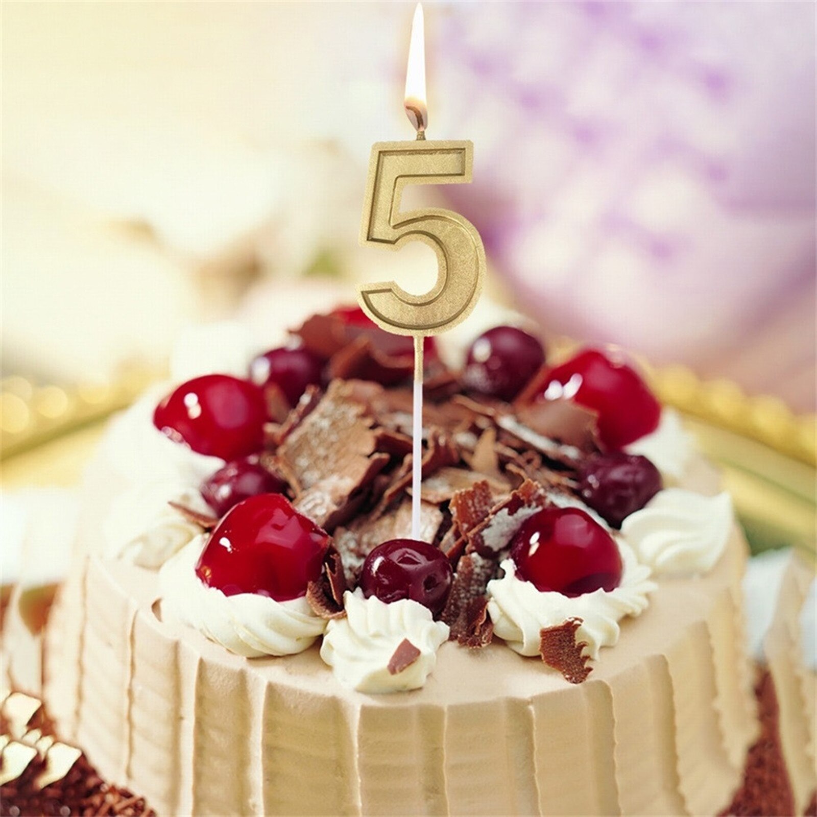 Gold Number Birthday Numeral Candles Number Cake Decor for Adults/Kids Party: 5