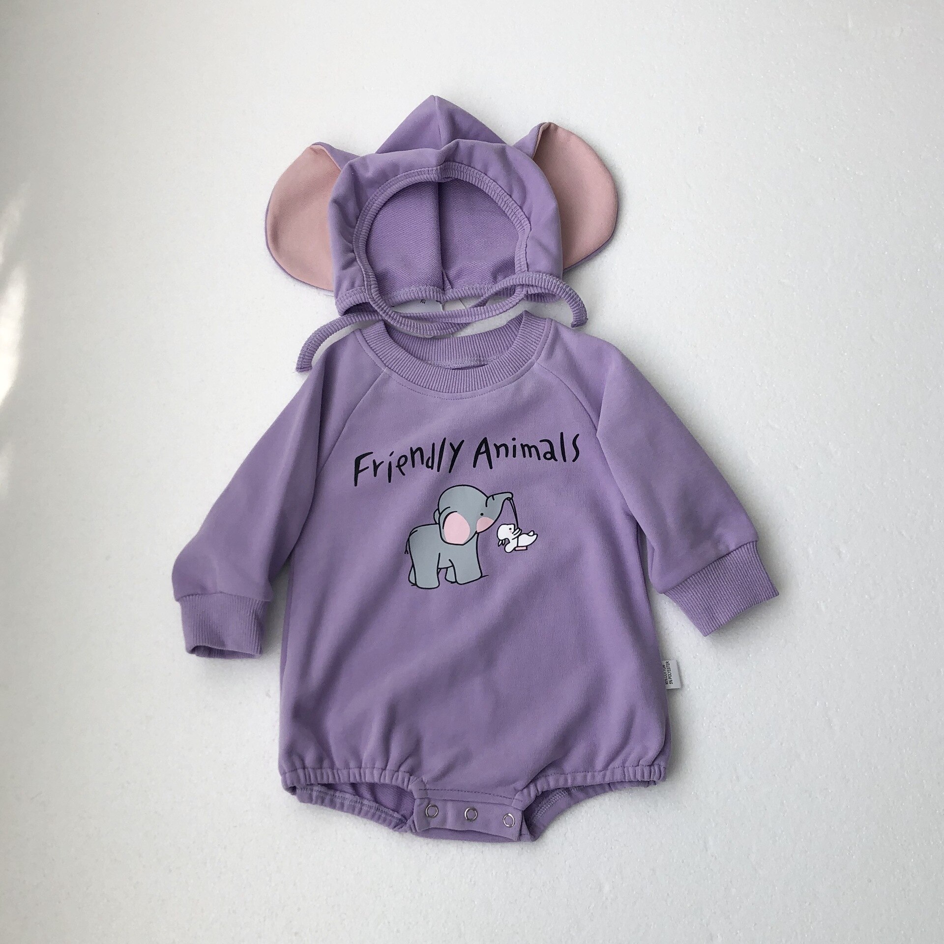 ¡Otoño ! Nuevos monos de bebé de manga larga con estampado de dibujos animados, mono infantil con sombreros para niño o niña, ropa con estampado de animales, conjunto de bebé: Y9005purple / 6 meses