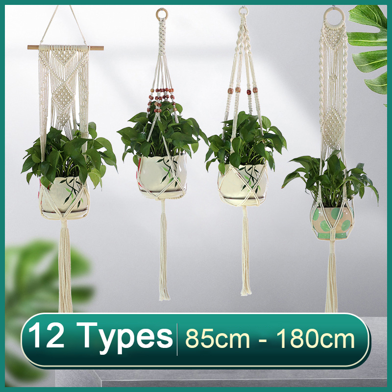 Handmade Cotton Macrame Plant Hanger Flower Pot Hanger for Wall Decoration Courtyard Garden Hanging Planter Hanging Basket