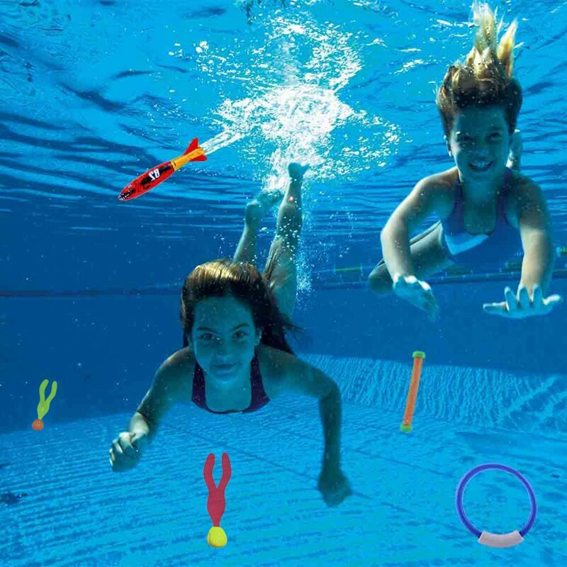 Diving Toys Underwater Sinking Swimming Pool Toy, Diving Rings & Sticks, Torpedoes, Water Grass, Dive Training for Kids ( P