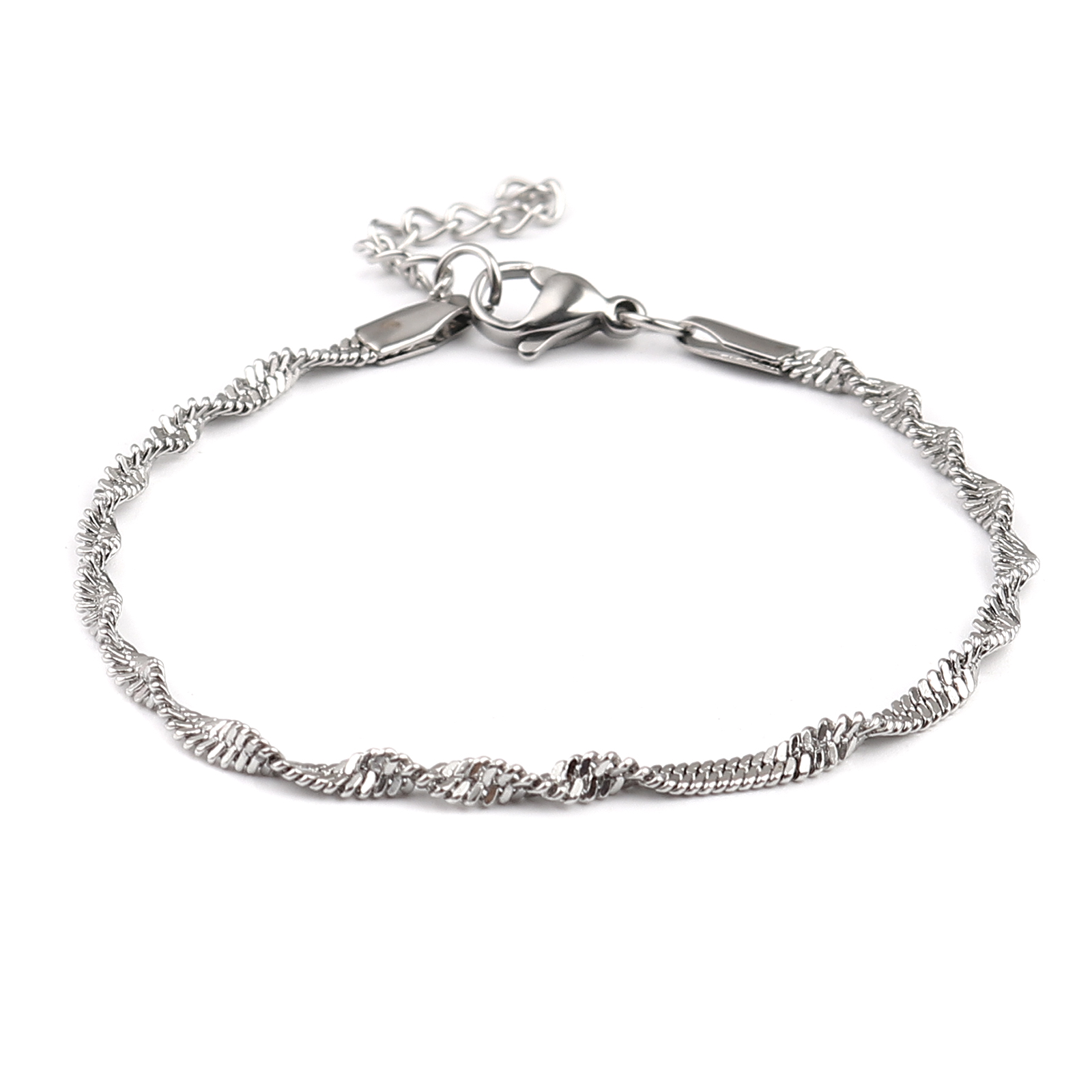 Ogniwo ze stali nierdzewnej łańcuch złoty kolor łańcuch falisty karabińczyk bransoletki dla kobiet dziewczyna biżuteria prezent 17cm długości, 1 sztuka: srebrny kolor