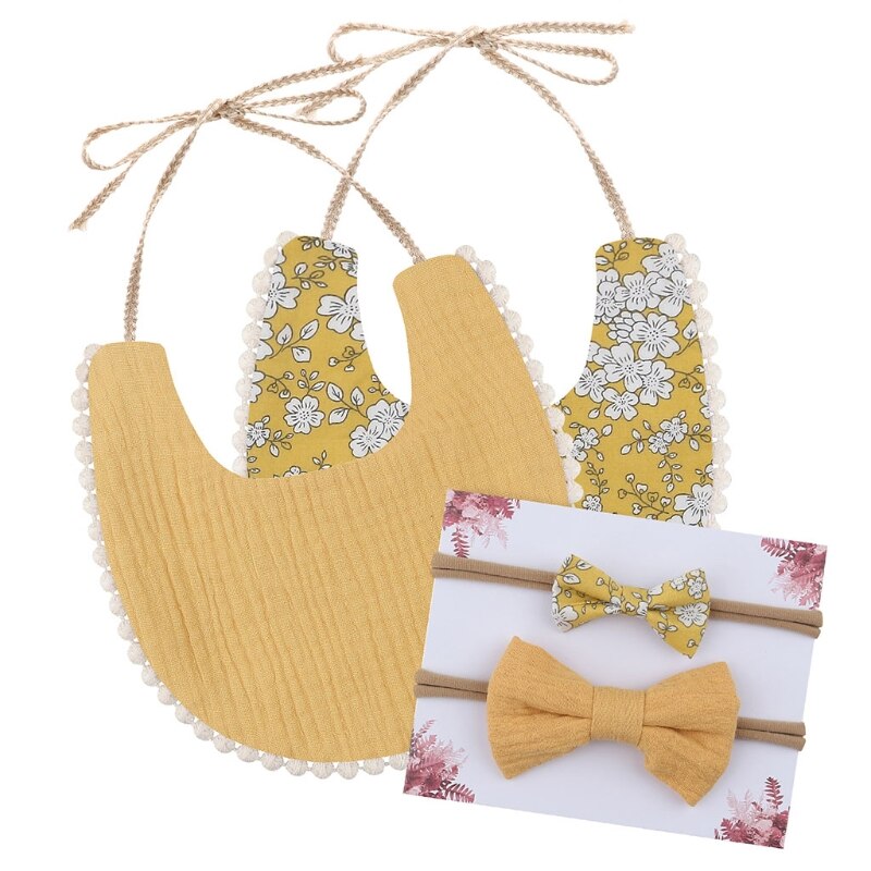 Peuter Lunch Feeding Bib Burp Doek Ademend Speeksel Handdoek Met 2 Boog Haarband